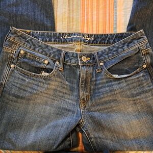American Eagle Outfitters Blue Straight Cropped Jeans with Vintage Fading